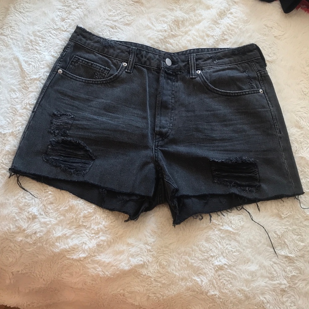 H&M Destructed Grey Denim Shorts Size 12